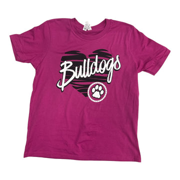 Youth Pink Heart Bulldogs Tee