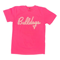 Pink Bulldogs Script "Stitched" Tee