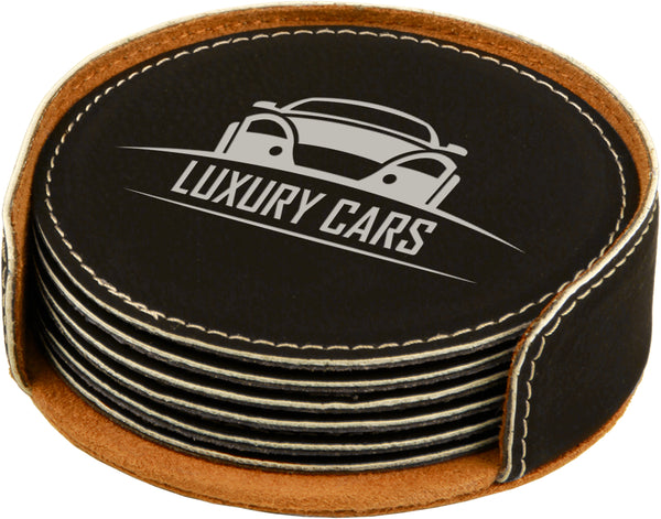 Custom Laser Etched Leatherette Coasters - 6 piece Set
