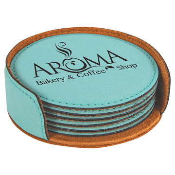 Custom Laser Etched Leatherette Coasters - 6 piece Set